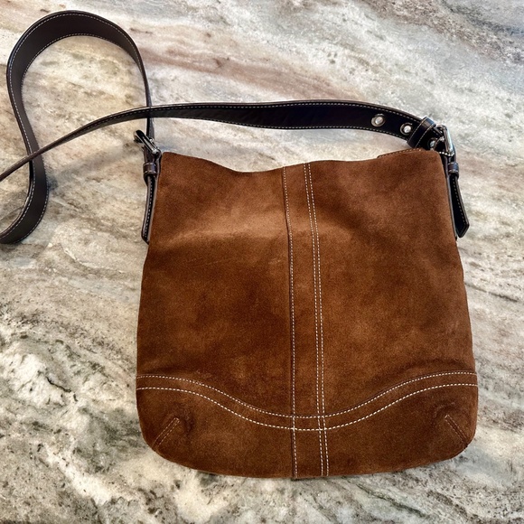 Vintage Y2K Coach Suede Crossbody / Messenger / Chocolate Brown - Picture 1 of 10